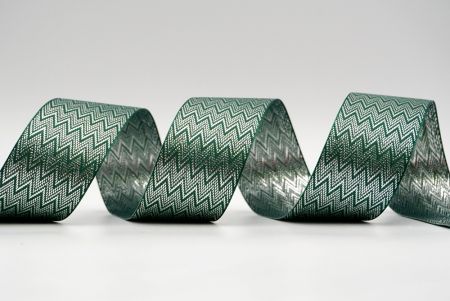 Wstążka w zielono-srebrne wzory w kształcie zygzaka_K1767-505